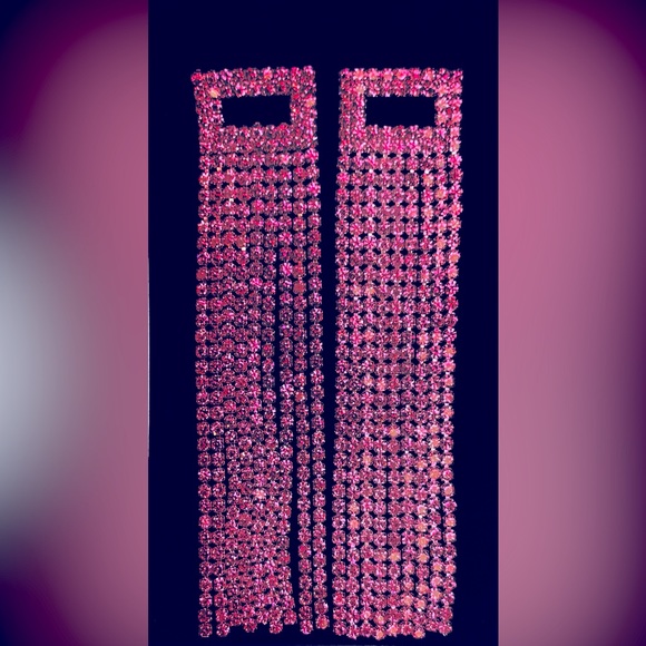 Pink Rhinestone Drop Earrings - Picture 3 of 5